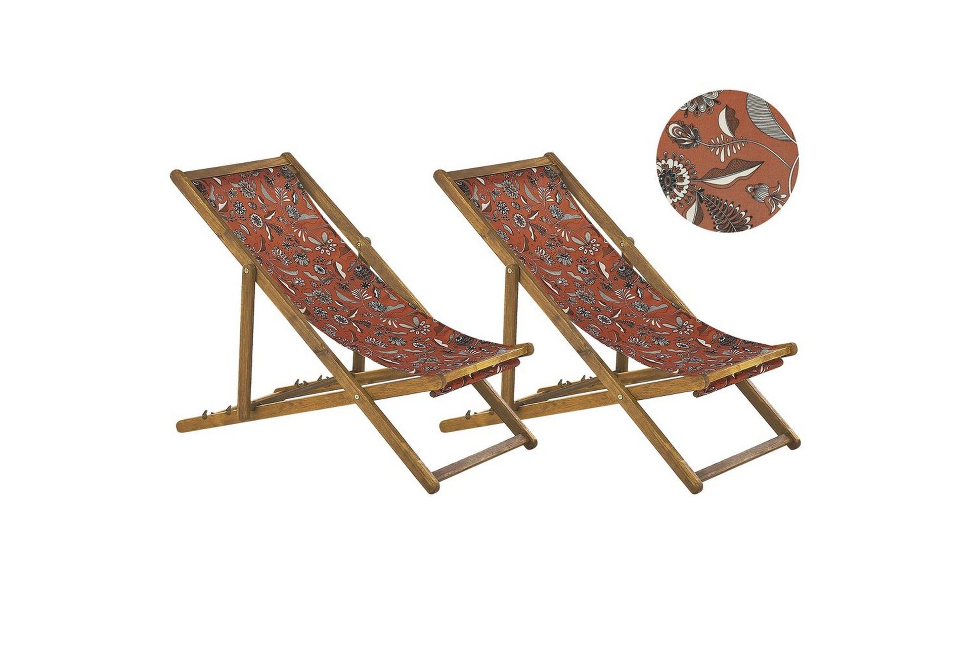 solstol set om 2 anzio - ljust trä/off-white/röd blommigt mönster