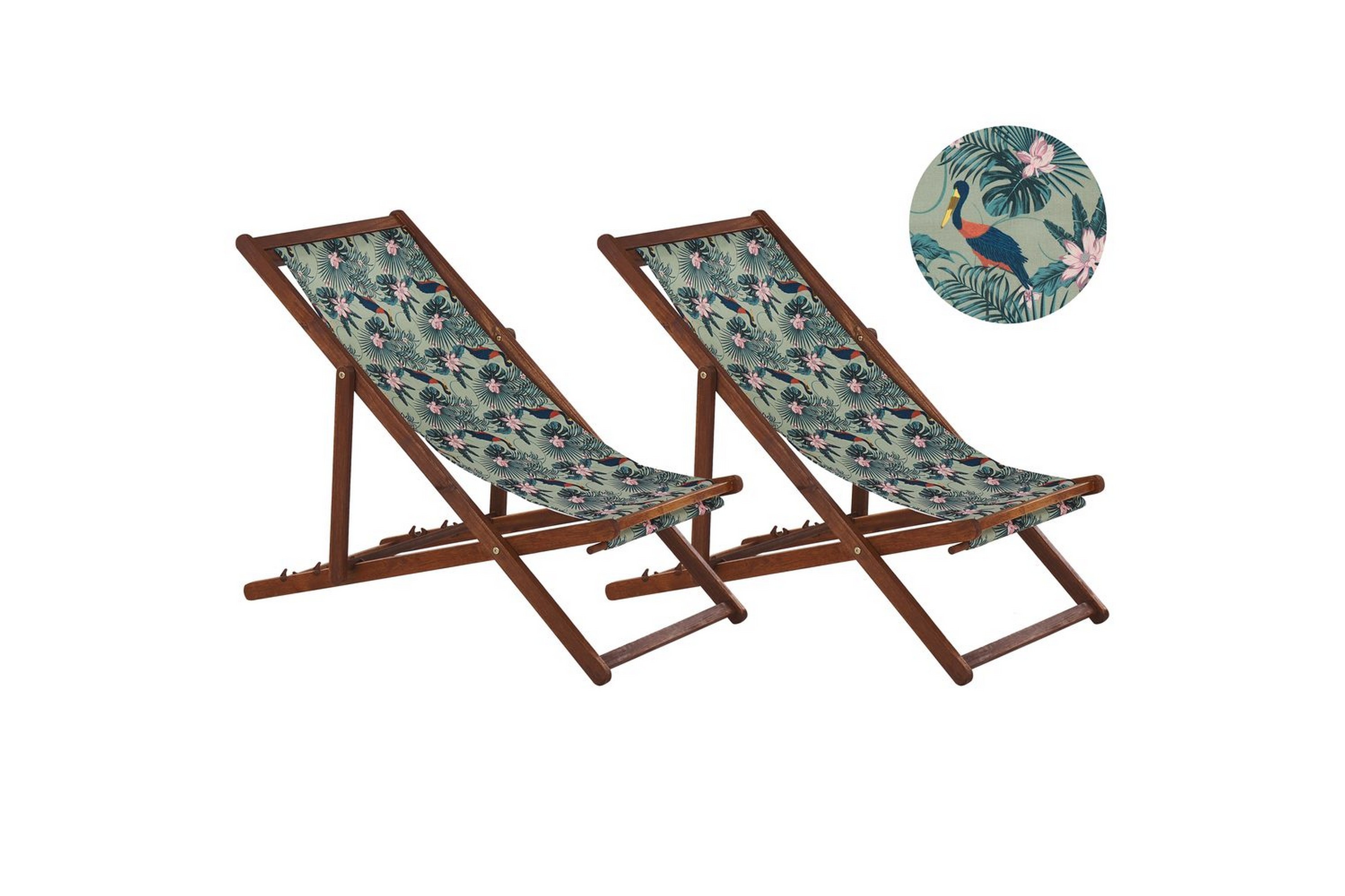 solstol set om 2 anzio - mörkt trä/off-white pelikanmönster