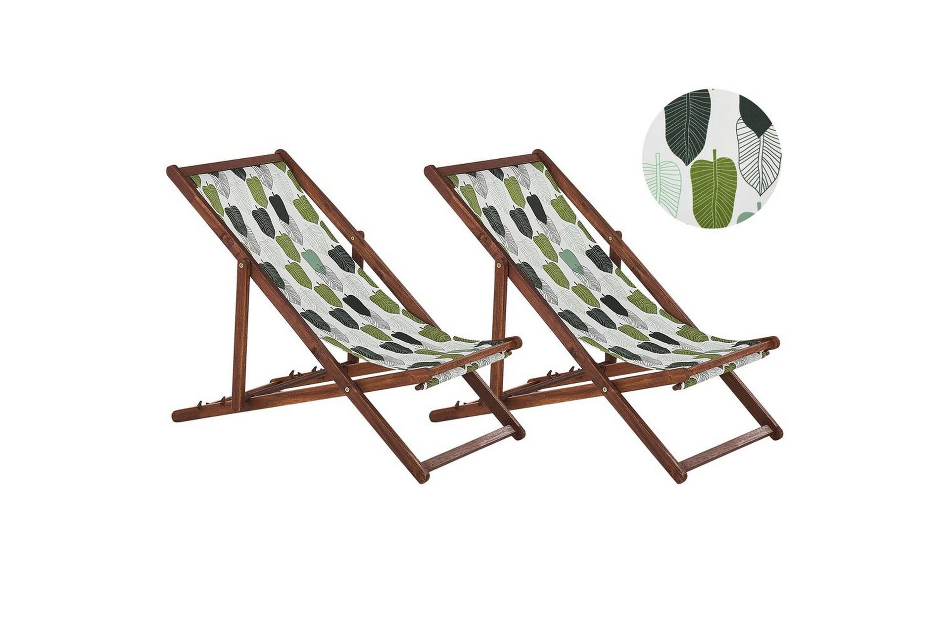 Solstol set om 2 Anzio - m&ouml;rkt tr&auml;/off-white/gr&ouml;n l&ouml;vm&ouml;nster