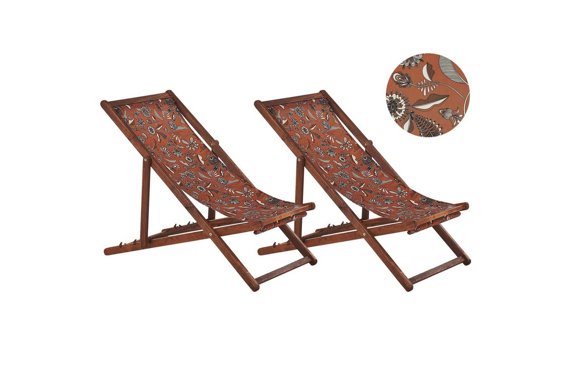 Solstol set om 2 Anzio - m&ouml;rkt tr&auml;/off-white/r&ouml;d blommigt m&ouml;nster