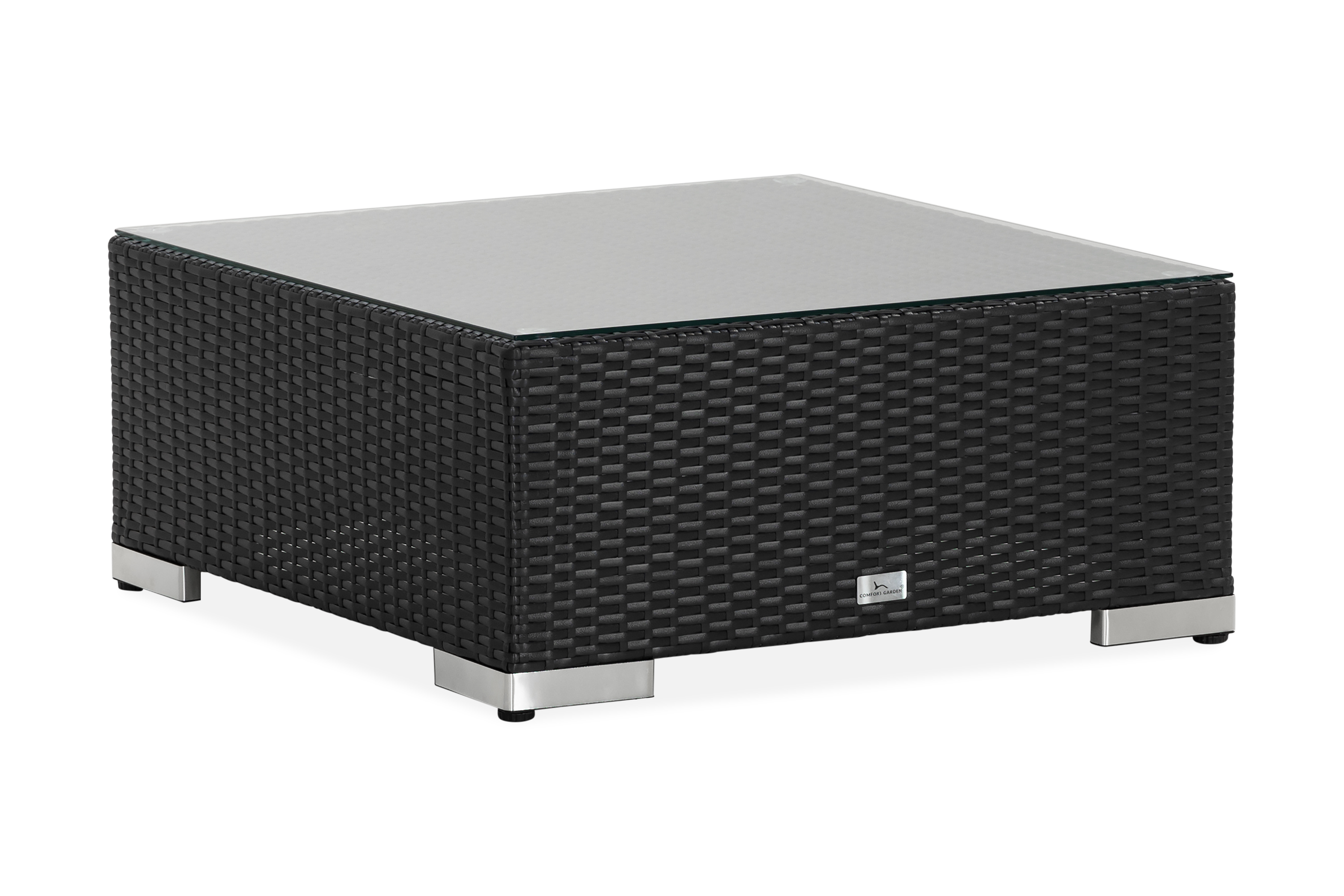Bahamas Divanmodul Loungebord utomhus 75x75 cm till soffgrupp i konstrotting med glasskiva Svart