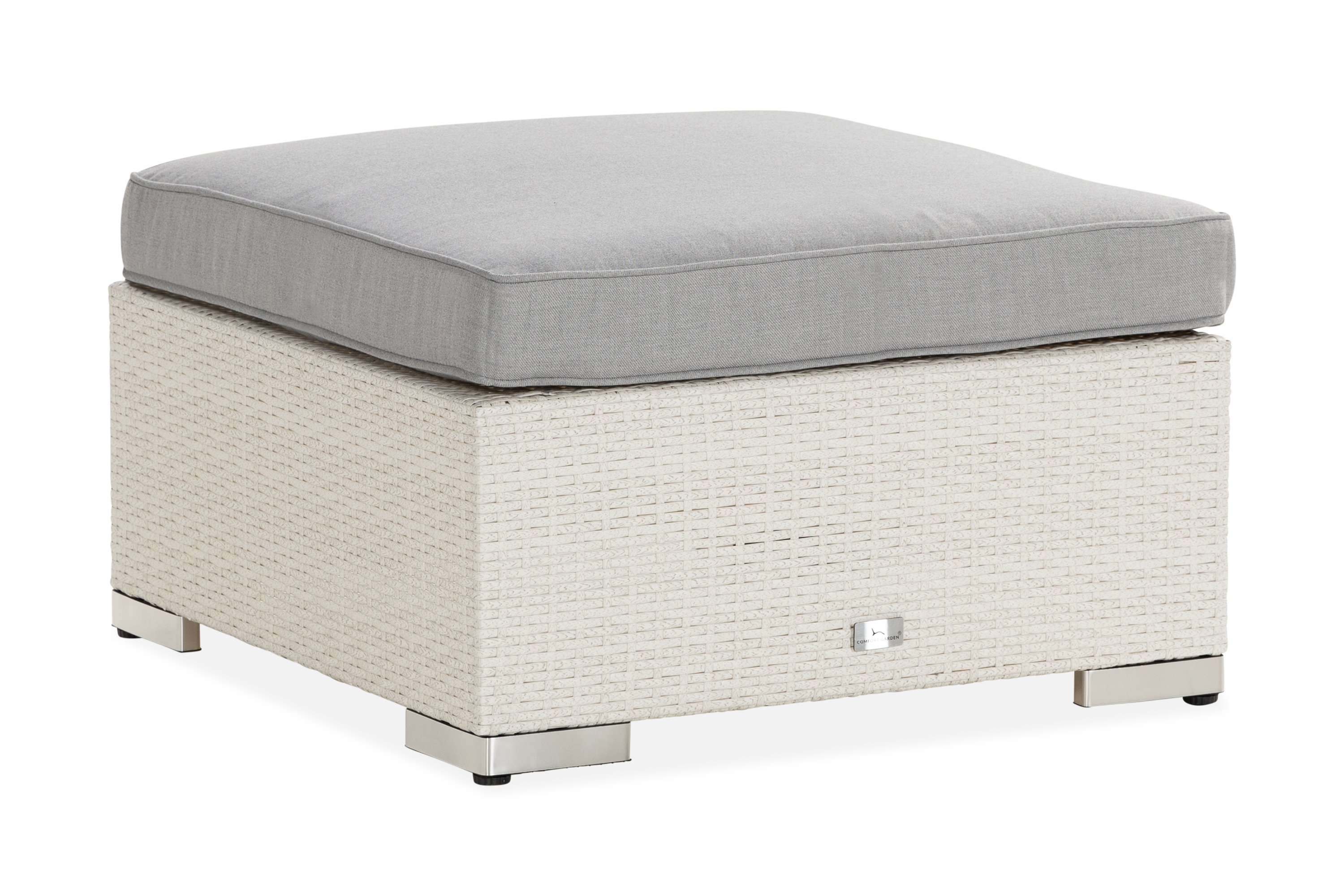 Bahamas Divanmodul Loungebord utomhus 75x75 cm till soffgrupp i konstrotting med glasskiva Vit Ljusgrådyna
