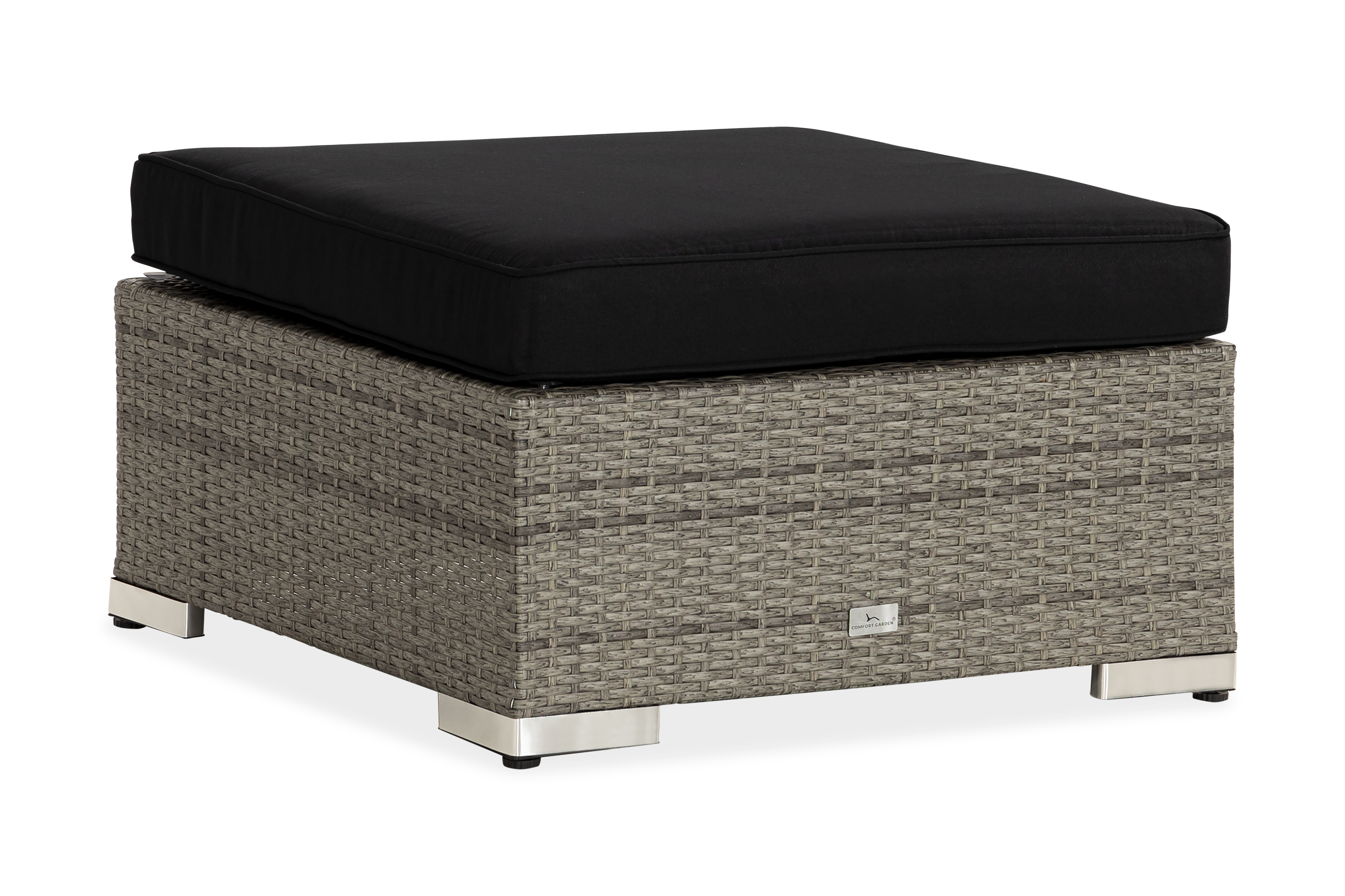 Bahamas Divanmodul Loungebord utomhus 75x75 cm till soffgrupp i konstrotting med glasskiva GråSvart dyna