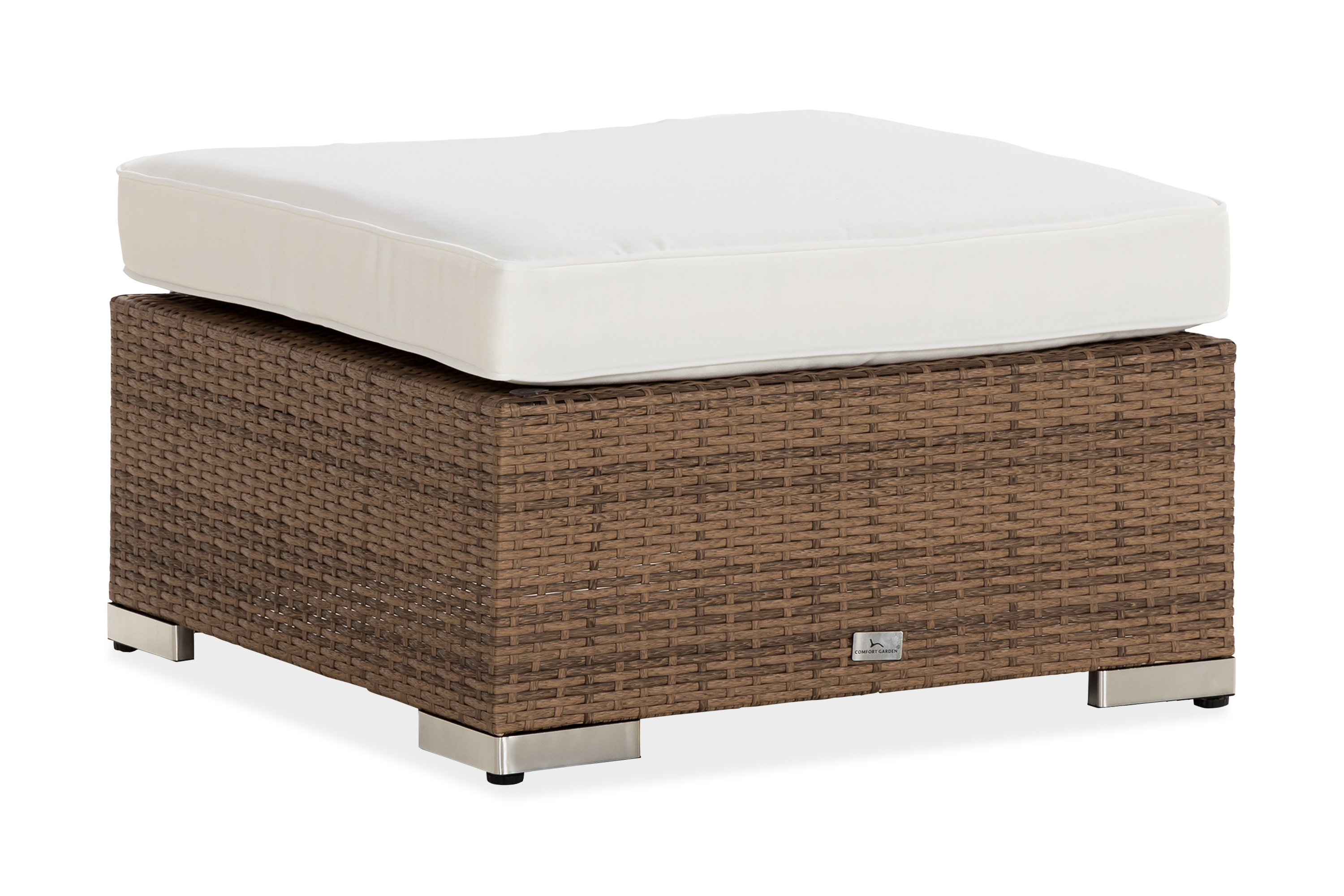 Bahamas Divanmodul Loungebord utomhus 75x75 cm till soffgrupp i konstrotting med glasskiva Sand Beige Vit dyna