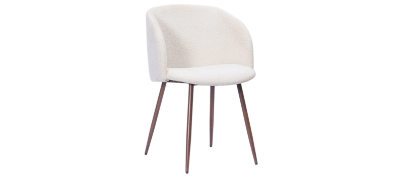 Greya Matstol med armstöd, Vit Bouclé / Metallben Valnöt