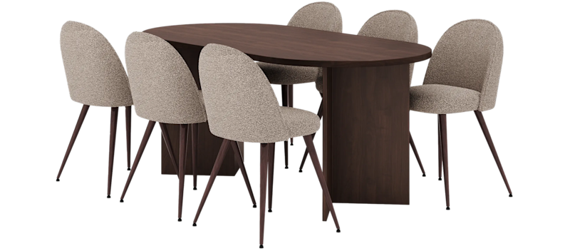 Dano Matbord 180 cm med 6 Naira Plus Matstolar, Valnöt / Greige