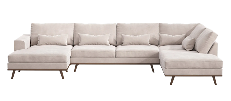 Copenhagen 5-sits Högervänd U-formad Large Soffa med Divan och Schäslong i Sammet, Beige