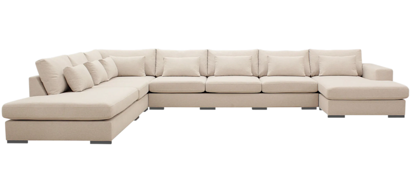 Grande Stor 7-sits U-Soffa med Divan Höger, Beige Tyg
