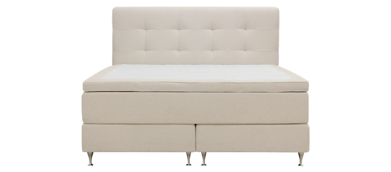 Hilton Premium Komplett Sängpaket 180x200 cm Kontinentalsäng med Sänggavel, Ljusbeige Bouclé