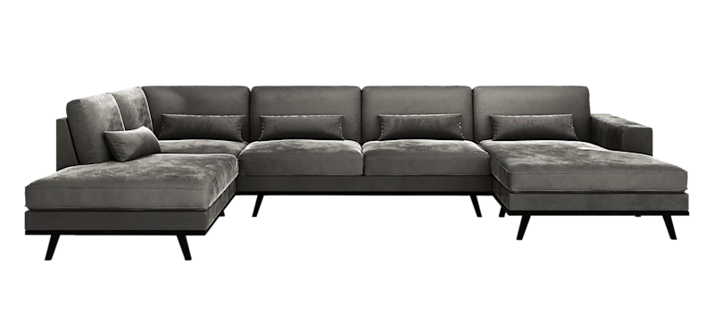 Copenhagen 5-sits Vänstervänd U-formad Soffa med Divan och Schäslong i Sammet, Mörkgrå